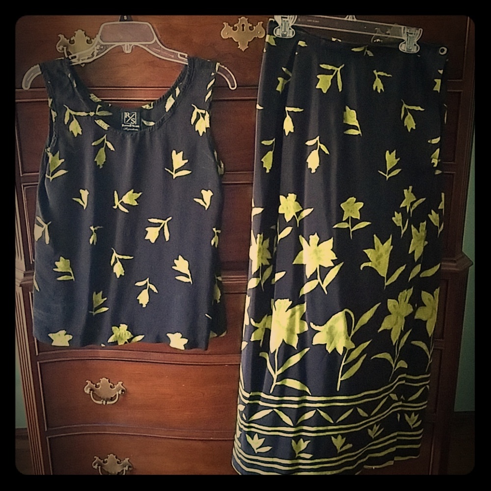 Black and green floral skirt and top